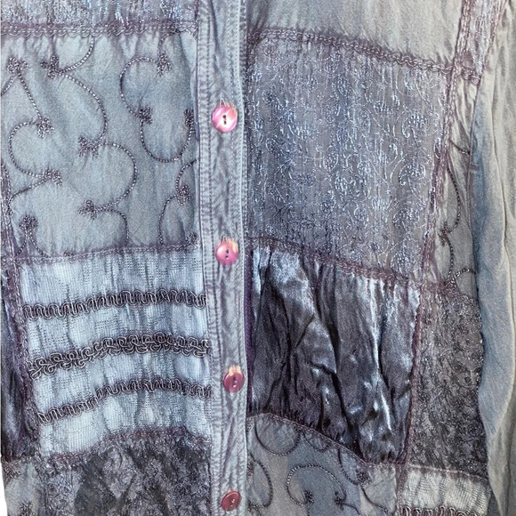 vintage 90s blue patchwork shirt jacket shacket boho western Fall whimsigoth - Picture 7 of 8